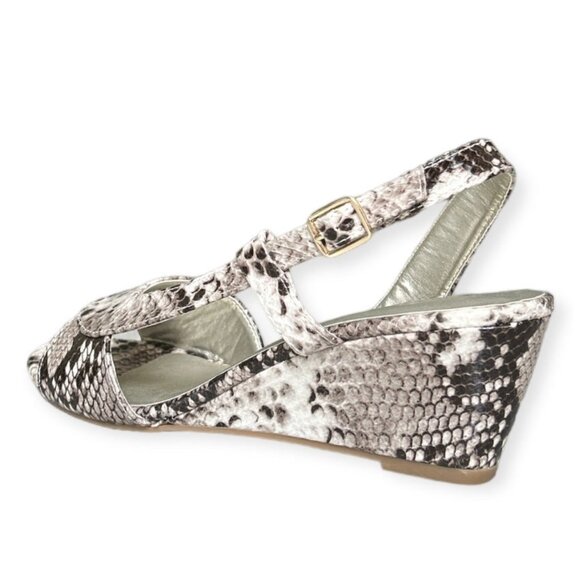 KAREN SCOTT DENA Women's Slingback Wedge Heels Dress Sandals Brown Snake Patent  - Picture 6 of 11